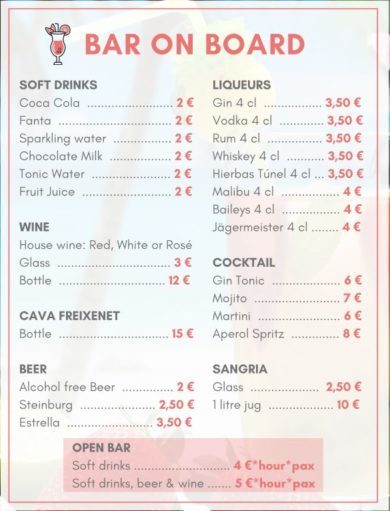 Velero privado en Mallorca, tarifas de bar